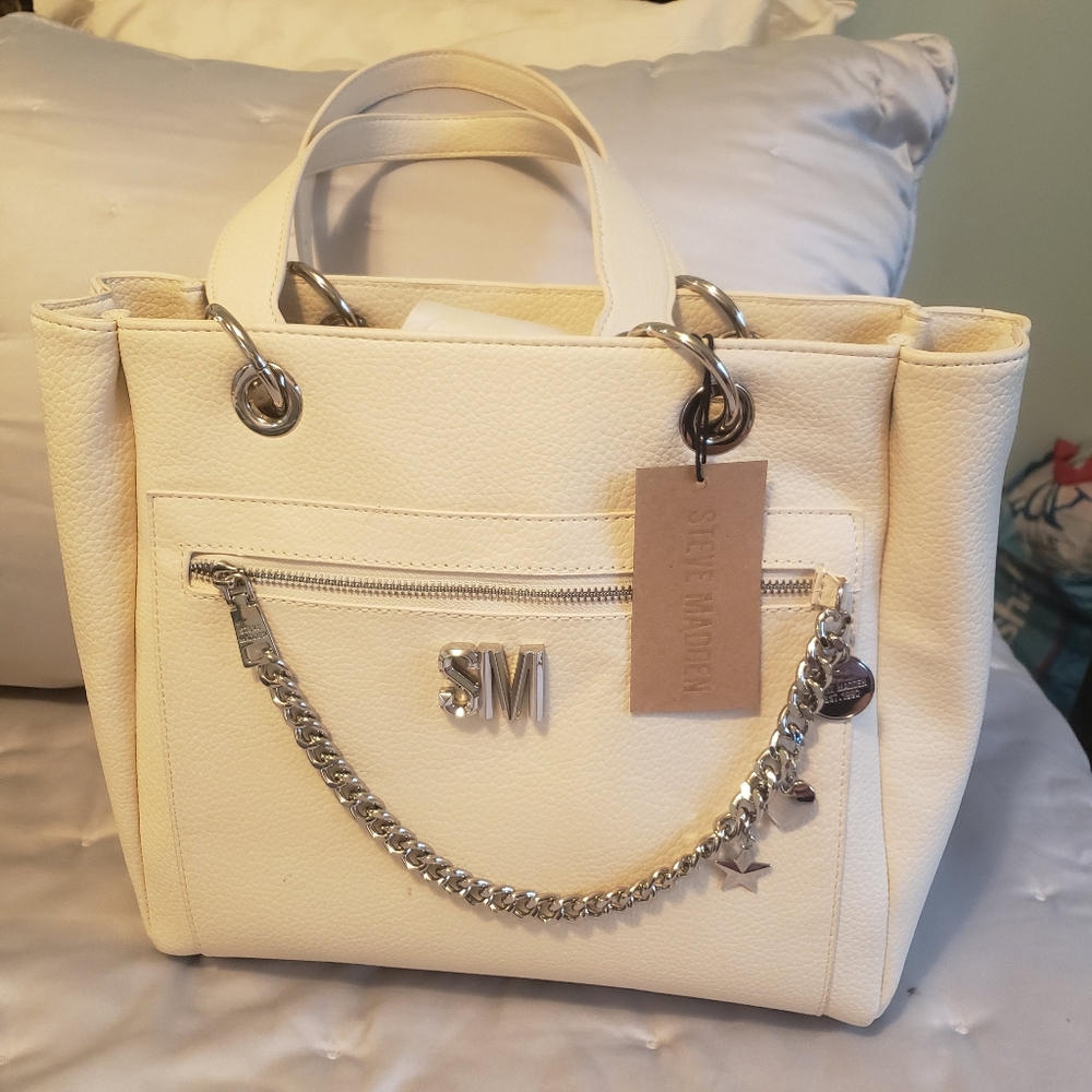 New With Tags Large Steve Madden Blonde  Charm Swag Purse Faux Leather